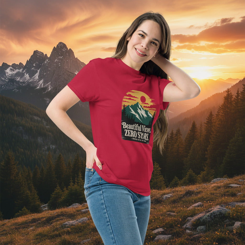 Hiking t-shirt in red with front mountain graphic and text