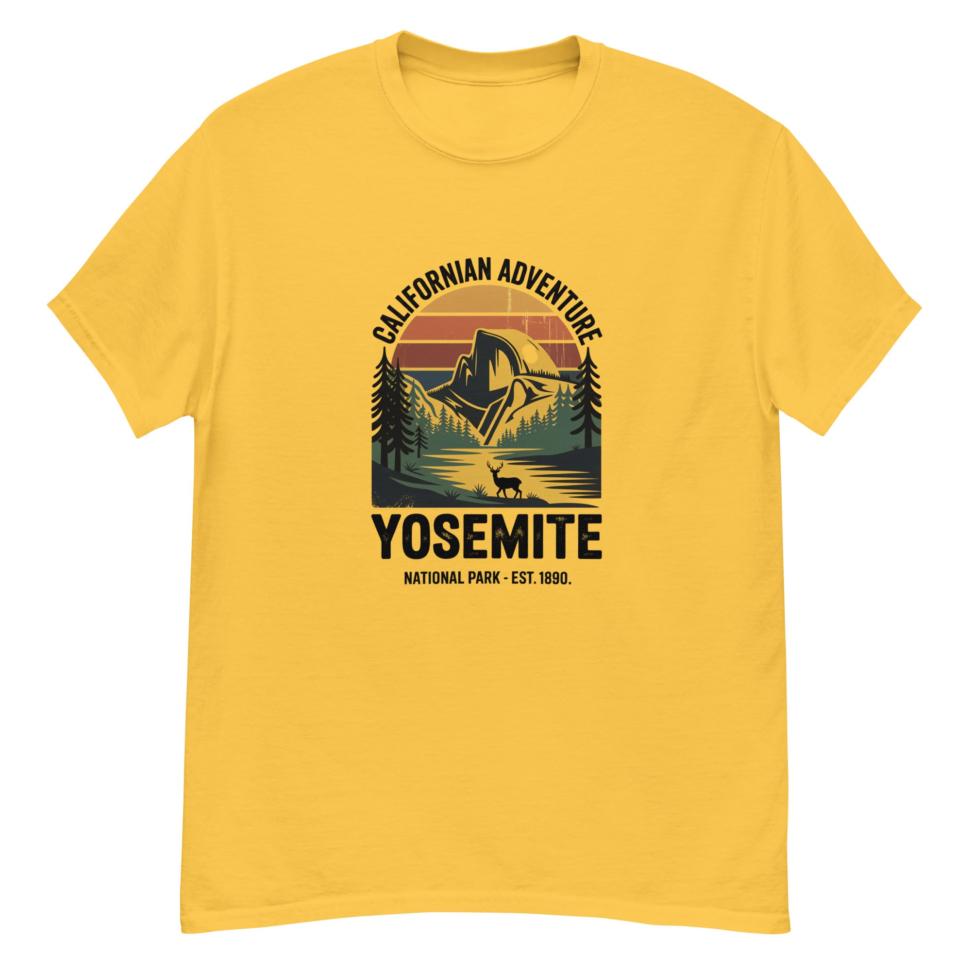 Hiking t-shirt, yellow, front Yosemite national park graphic
