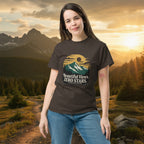 Hiking t-shirt in charcoal with front mountain graphic and text