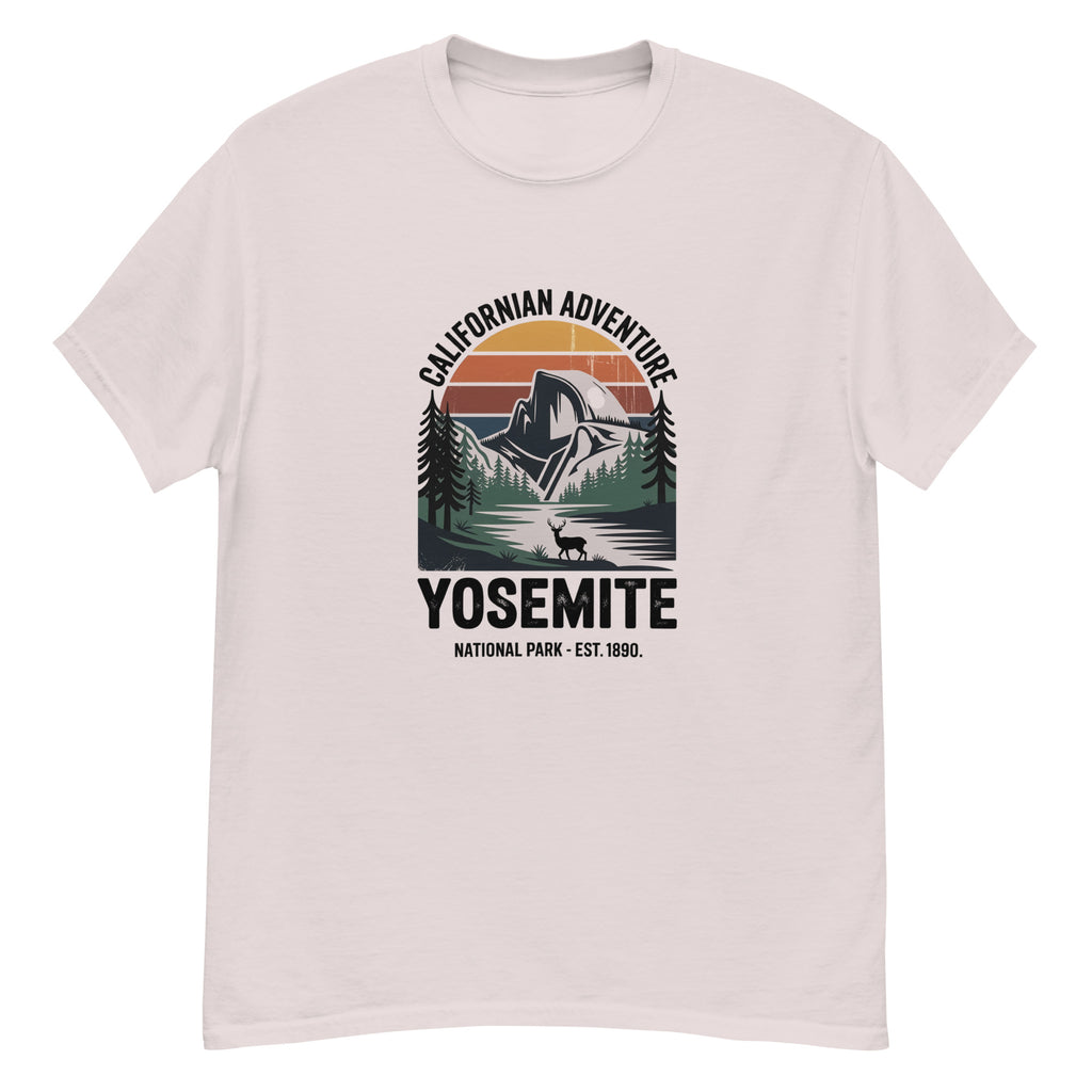 Hiking t-shirt, light gray, front Yosemite national park graphic