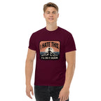 Maroon hiking t-shirt with mountain graphic and I’LL DO IT AGAIN slogan