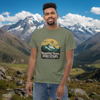Hiking t-shirt in olive green with front mountain graphic and text
