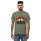Olive green hiking t-shirt with mountain graphic and I’LL DO IT AGAIN slogan