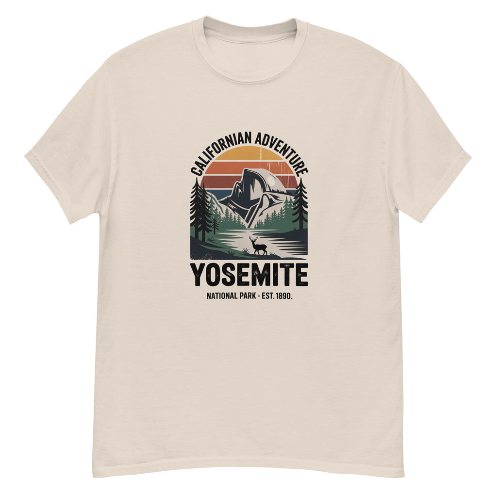 Beige Yosemite hiking T-shirt with front Yosemite graphic print