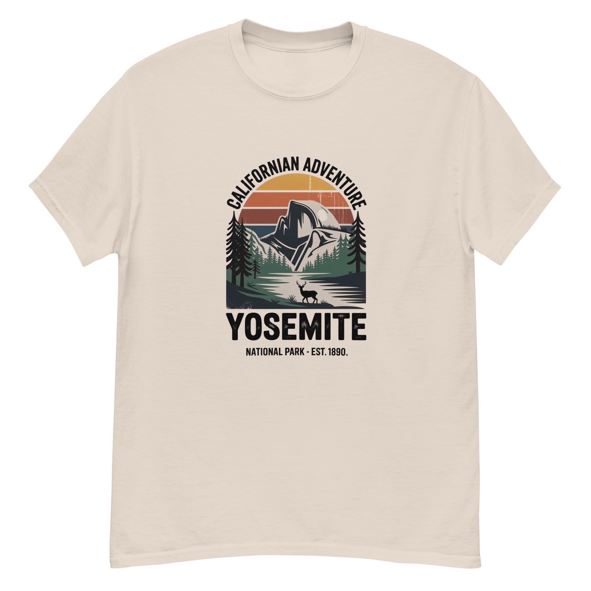 Beige Yosemite hiking T-shirt with front Yosemite graphic print
