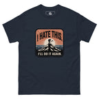 Navy hiking t-shirt with mountain graphic and I’LL DO IT AGAIN slogan