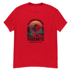 Red Yosemite hiking T-shirt with front Yosemite logo graphic
