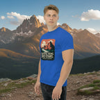 Hiking graphic T-shirt in royal blue with “Beautiful Views, Zero Stars” chest print