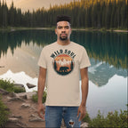 Wild Soul camping T-shirt, natural beige with circular bear forest graphic