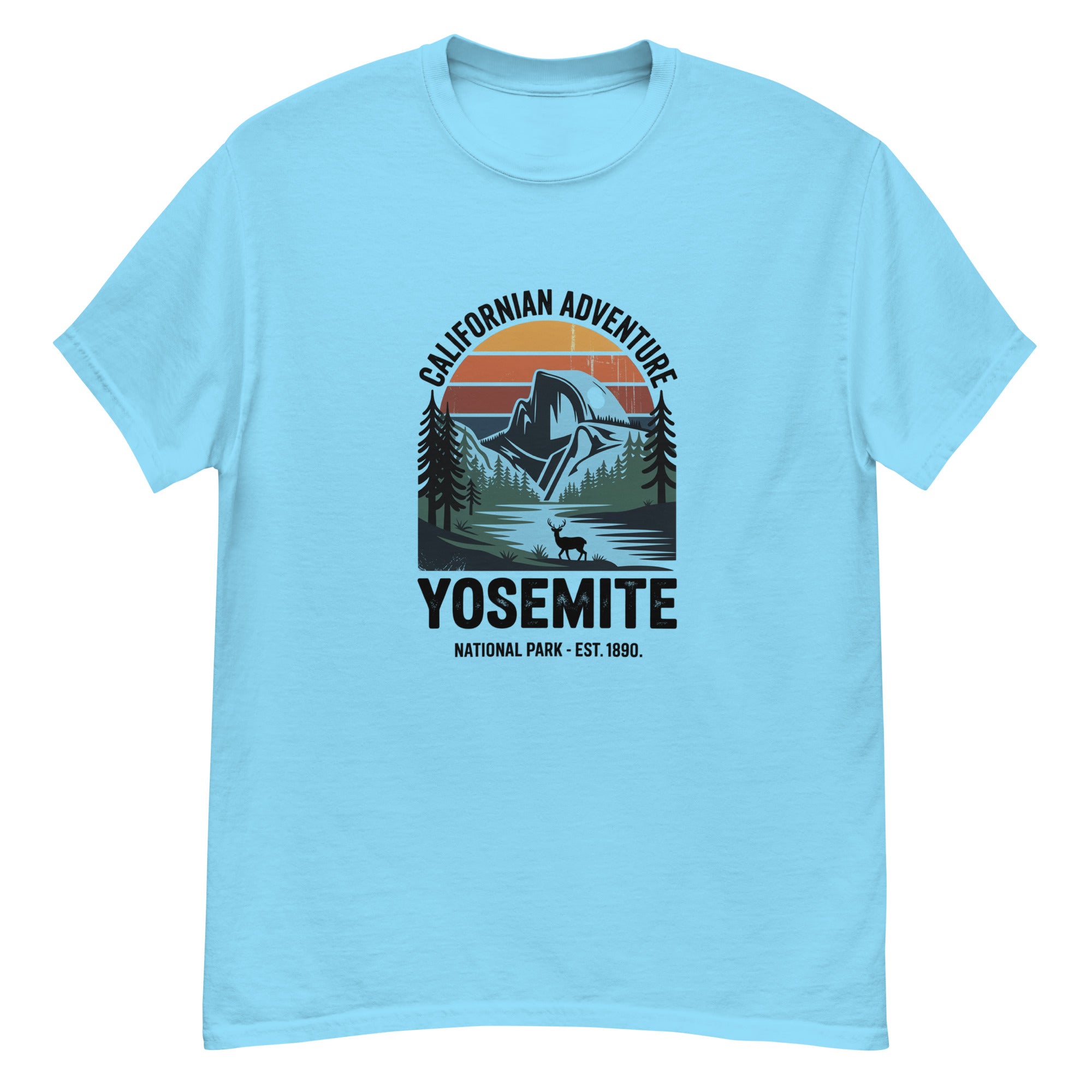 Hiking t-shirt, light blue, front Yosemite national park graphic