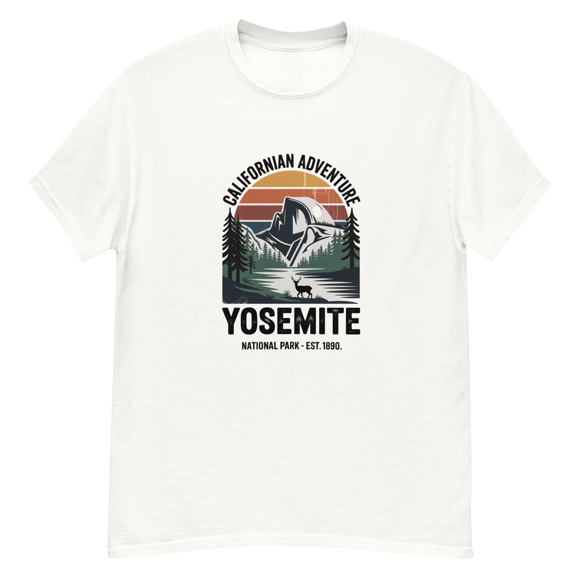 Hiking t-shirt, white, front Yosemite national park graphic