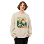 Oatmeal beige oversized sweatshirt with camping graphic and “Home is where You Pitch It” print