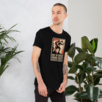 Black T-shirt with chest graphic: “Out of Breath Hiking Society” retro hiker