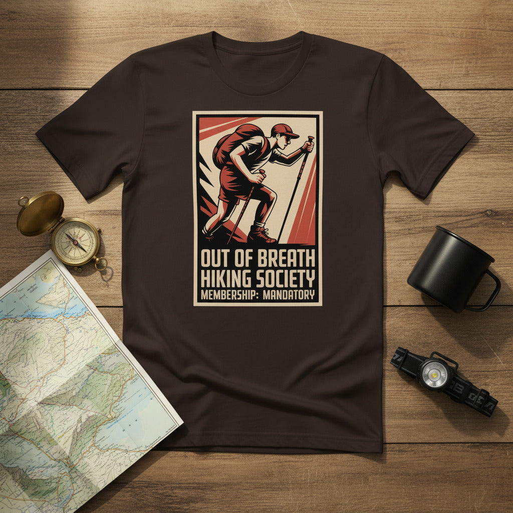 Hiking society graphic T-shirt in dark brown with front logo print