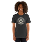 Black camping graphic t-shirt with circular Nature Called I Answered logo print