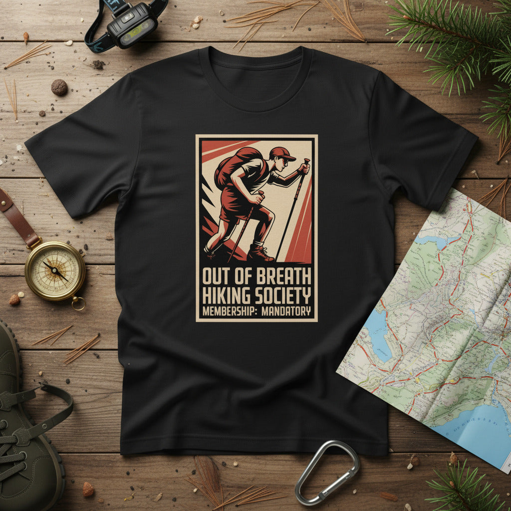 Hiking society graphic T-shirt in dark gray with front logo print