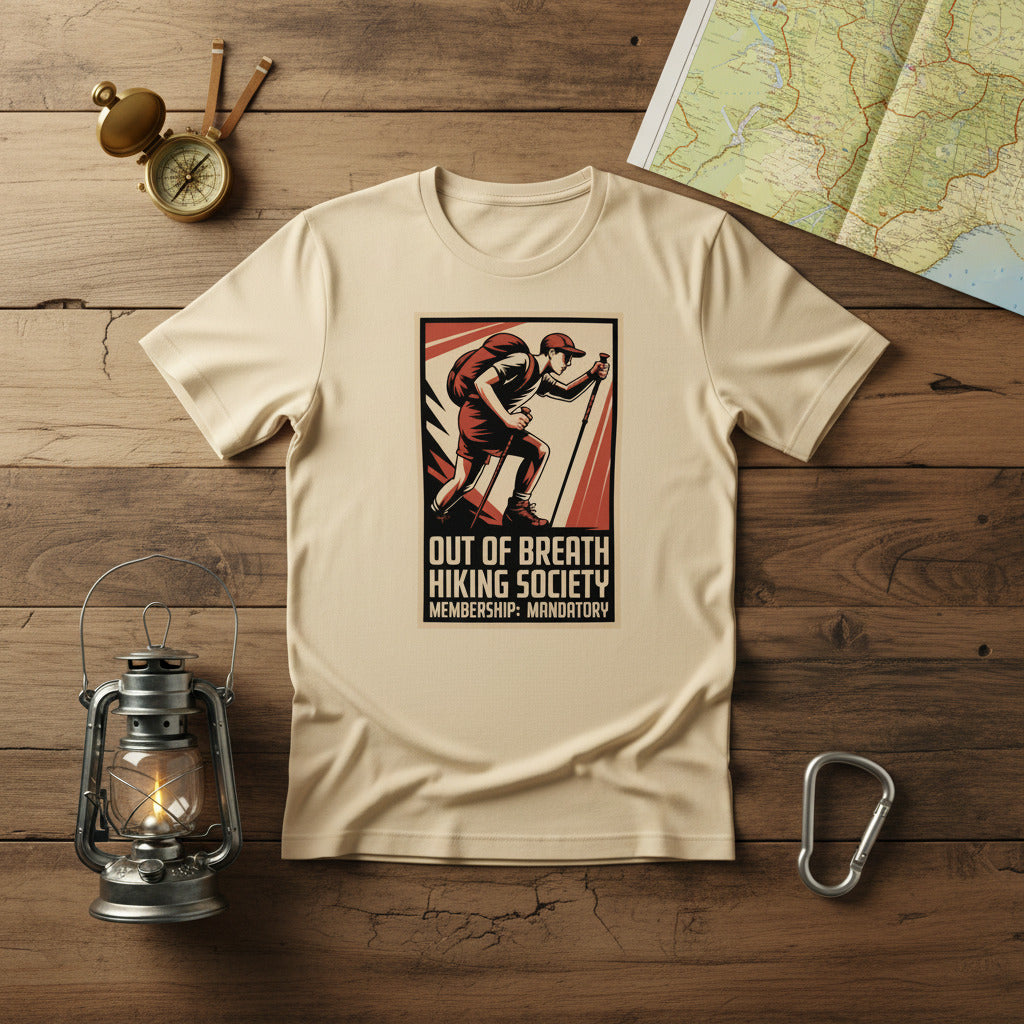 Hiking society graphic T-shirt in heather natural with front logo print