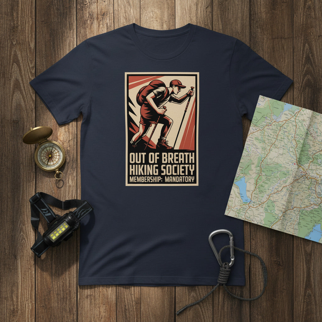 Hiking society graphic T-shirt in heather navy with front logo print