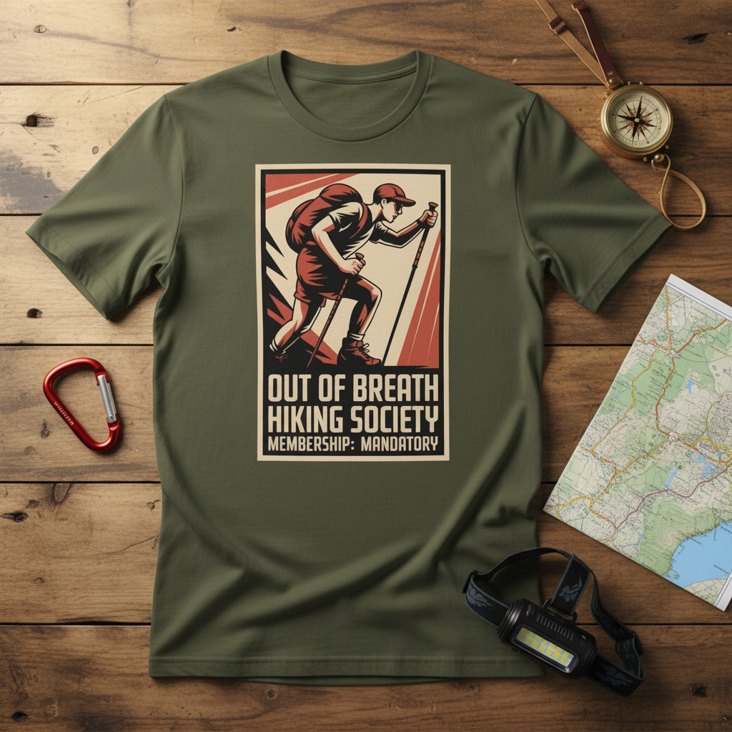 Hiking society graphic T-shirt in military green with front logo print