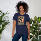 Navy T-shirt with retro hiker emblem graphic and stacked “Hiking Society” text