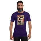 Purple T-shirt with retro hiker emblem print and “Out of Breath Hiking Society” text