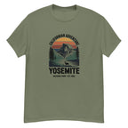 Military green Yosemite hiking T-shirt with mountain and forest logo front print