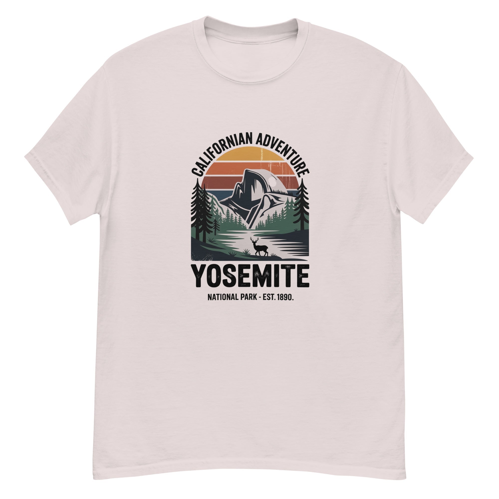 Light pink Yosemite hiking T-Shirt with front mountain logo graphic