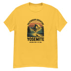 Yellow Yosemite hiking T-Shirt with front mountain logo graphic
