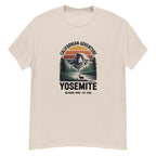 Natural beige Yosemite hiking T-shirt with mountain and forest emblem front print