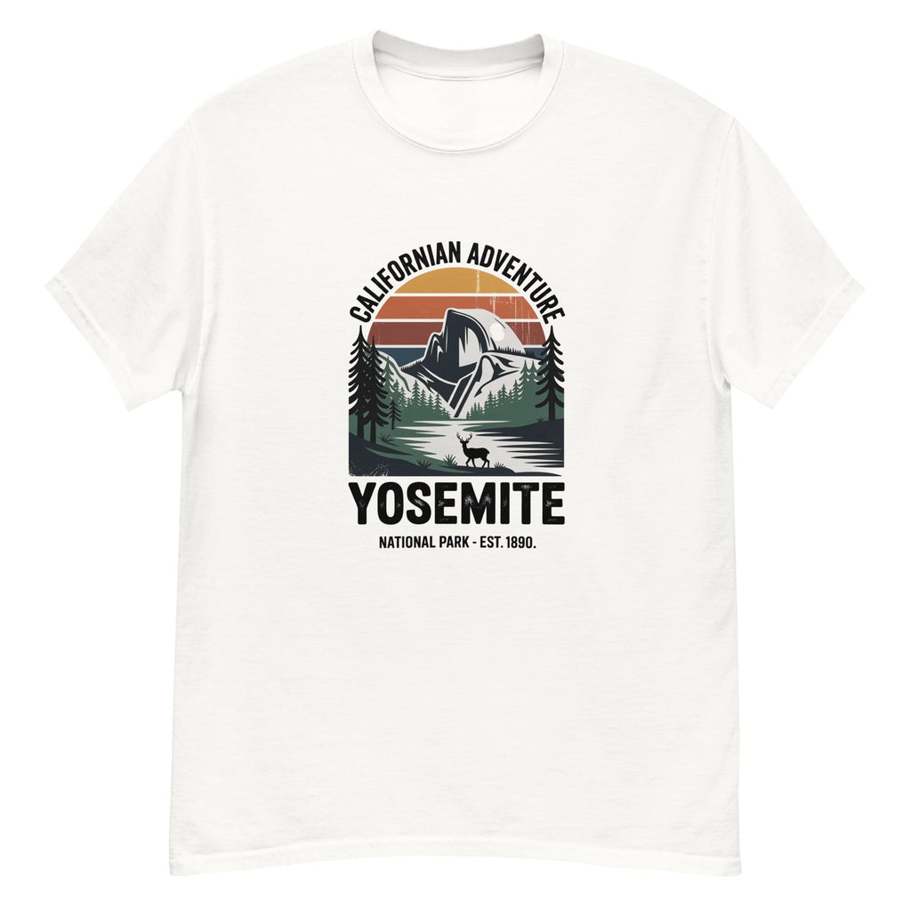 White Yosemite hiking T-Shirt with front mountain logo graphic