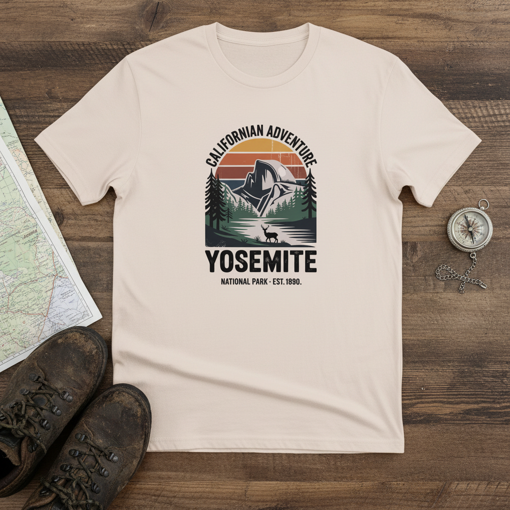 Natural Yosemite hiking T-shirt with front Yosemite graphic print