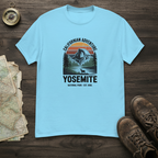 Light blue Yosemite hiking T-shirt with front Yosemite graphic print